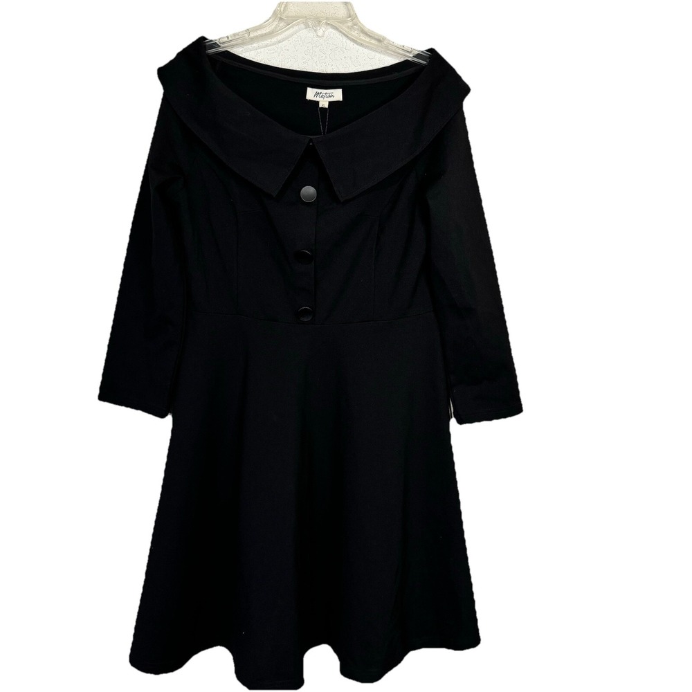 Metisu Women Boat Neck Long Sleeve Stretch Side Zip Full Skirt black Dress Sz XL